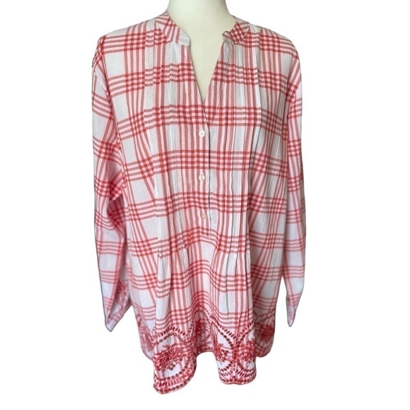 THE Tog Shop Tunic Top Red White Plaid P XL - Picture 1 of 9